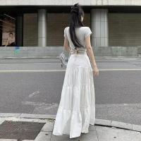 2025 faldas Vintage de cintura alta para mujer, retales elásticos, blanco, elegante, largo, corte en A, ropa de calle - details 2