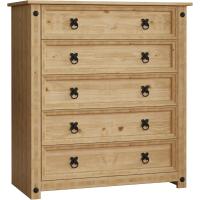 Cómoda Corona de 5 cajones, Hecha con Madera Maciza de Pino Mexicano, y Acabado Encerado Envejecido - details 0