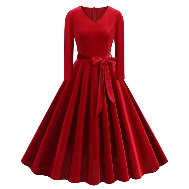 Elegante falda de invierno de talla media con escote en V estilo retro - 1