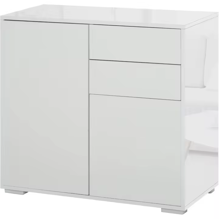 Cocina de Estilo Blanco Brillante 2 Puertas, 2 Cajones, Marco Ajustable, Apertura a Presión, Almacenamiento para Dormitorio Salón - 1