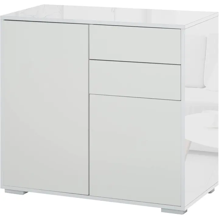 Cocina de Estilo Blanco Brillante 2 Puertas, 2 Cajones, Marco Ajustable, Apertura a Presión, Almacenamiento para Dormitorio Salón - 1