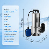 SucceBuy Bomba de Agua Sumergible, con Cable de 10 m e Interruptor de Flotador Automático, Acero Inoxidable Portátil, para Agua Limpia, Zonas Inundadas - details 3