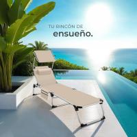Tumbona Jardín Exterior de Aluminio, Tumbona Plegable con Reposacabezas, Parasol y Bolsillo Lateral, Tumbona Playa Reclinable en 6 Posiciones, Tumbona Piscina Resistente a Intemperie - Gris - details 23