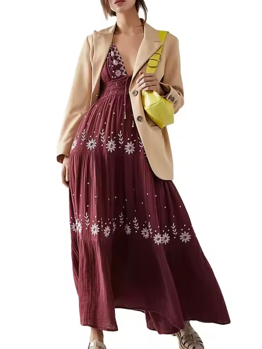 Vestido largo informal de verano para mujer, con bordado, cuello Halter, sin mangas, a la moda, sin espalda, A-e - 1