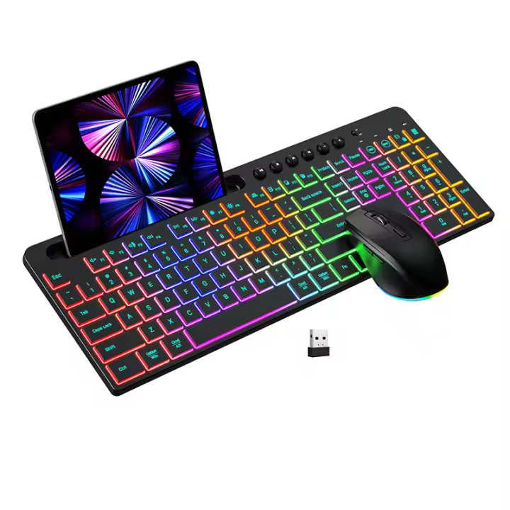 Combinación de teclado y ratón de carga inalámbrica 2.4G ergonómica, con soporte para teléfono móvil 1600dpi juego de ratón de teclado retroiluminado, adecuado para Win7 / 8 / 10 / 11 - 1