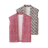 Chaleco de dos tonos sin botones corto con estampado de líneas holgadas y mangas informales para mujer nueva moda 2024 - details 3