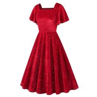 Elegante Vestido de Verano para Mujer Ouwu Color Sólido, Manga Corta, Cuello Cuadrado, Estilo Midi, Moda de los 50s-60s - details 1