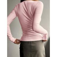 Camisetas de manga larga para mujer, Tops de punto informales, ropa de calle de moda Y2K, camiseta de Color sólido con botones, Tops acanalados - details 6