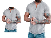 Camiseta de manga corta Henley para hombre, ropa informal de algodón, gris claro, M-6XL, paquete de 2 - details 1