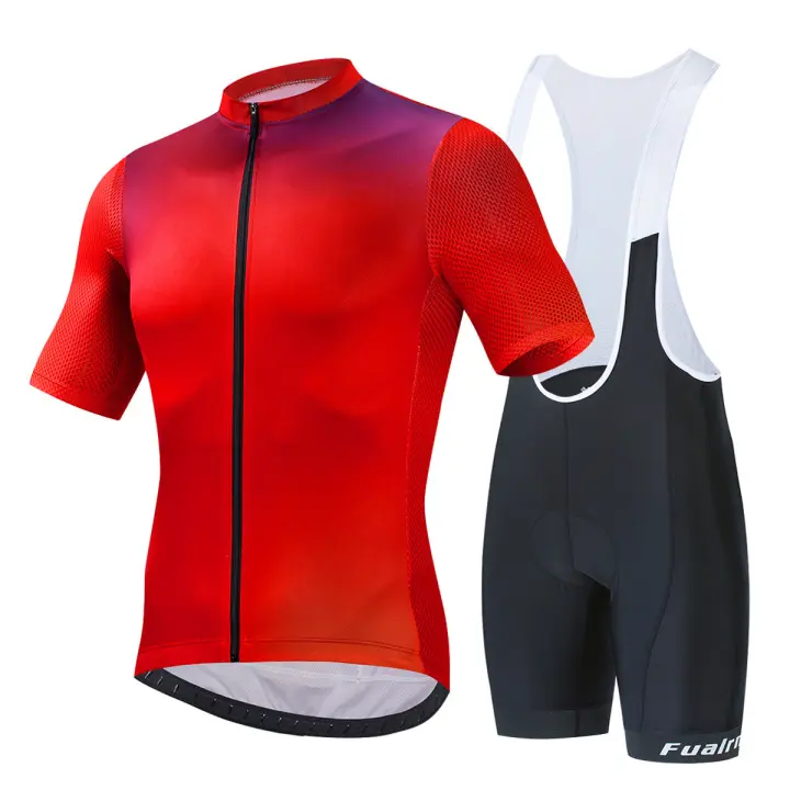 Conjunto de traje de ciclismo, ropa deportiva de manga corta transpirable y absorbente de sudor, pantalones cortos de arnés para carreras de bicicletas de carretera - 1