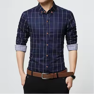 Nueva marca de moda Camisa de cuadros de algodón Camiseta slim fit para hombre camisa social para hombres de manga larga negocios camisas hombre m-5xl - 1