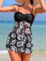2025 Vestido corto Tankini con pantalones cortos traje de baño para mujer traje de baño femenino acolchado estampado traje de baño ropa de playa para nadar verano - details 3