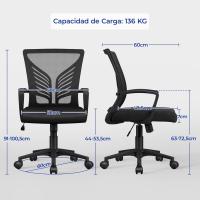 Silla de Oficina con Función de Inclinación, con Soporte Lumbar y Diseño Mariposa para Estudio, Carga Máxima 136kg, Negro - details 2