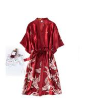Conjunto de kimono de seda sintética para mujer, pijama y albornoz sexy estampado, ropa interior de verano, 2 piezas. - details 0