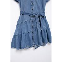 Moda Verano Primavera para Mujer OUWU Vestido Vaquero con Botón de Acolchado y Borde con Volantes - details 8