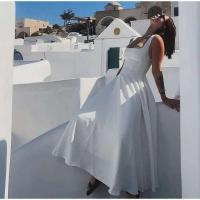 Vestido largo elegante liso con cuello cuadrado, vestidos de cintura alta con dobladillo A-e y espalda descubierta a la moda, novedad de primavera 2025, batas informales para vacaciones - details 1