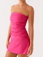 Vestido de tubo para mujer, sin tirantes, sin mangas, ajustado, fruncido, mini vestido de fiesta de verano - details 7