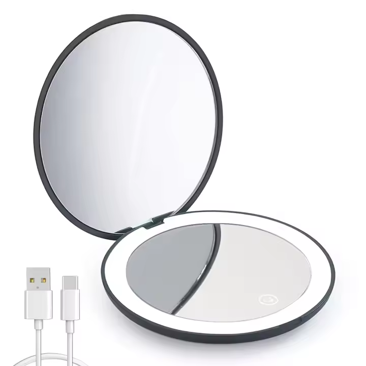 Espejo compacto LED, recargable, aumento 1x/10x, cian negro - 1