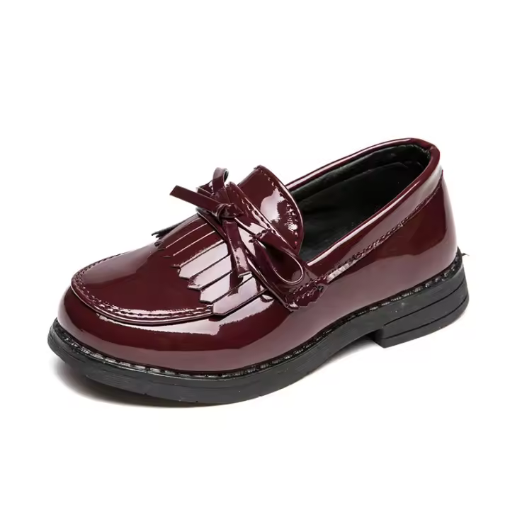 Zapatos De Cuero Informales Para Niñas, Mocasines Planos Con Borlas Y Lazo, Estilo Británico, Suaves, Sin Cordones, Para Fiesta De Boda, Piel Brillante, Novedad - 1