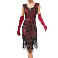Vintage lentejuelas con cuentas Art Deco Flapper vestidos años 20 gran Gatsby fiesta flecos cuello en V sin mangas bordado vestido Midi - details 2