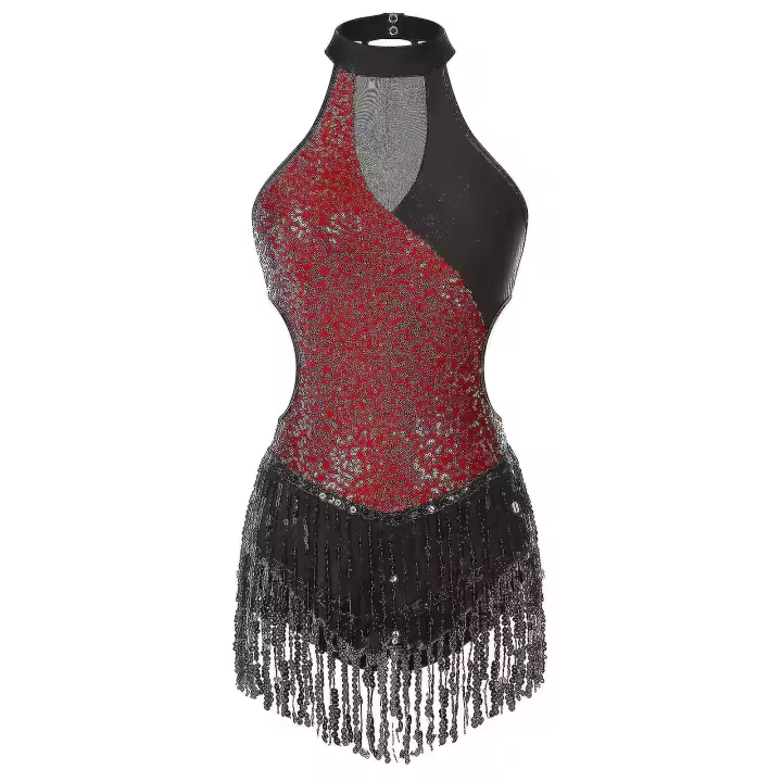 Traje de Baile Latino Brillante con Borlas Leotardo de Gimnasia para Mujeres Adultas - 1