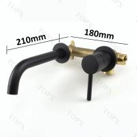Grifo de Baño TOPX Montado en la Pared Mate Negro con Fregadero Integrado de Bronce Control Dual de Agua Caliente y Fría - details 2