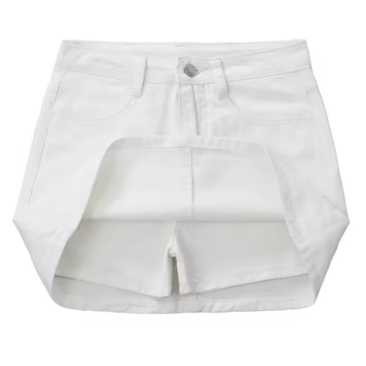 Incluye pantalones cortos, falda acampanada de cintura alta, pantalones cortos vaqueros básicos con dos bolsillos, falda para mujer, cintura alta, pierna ancha - 1