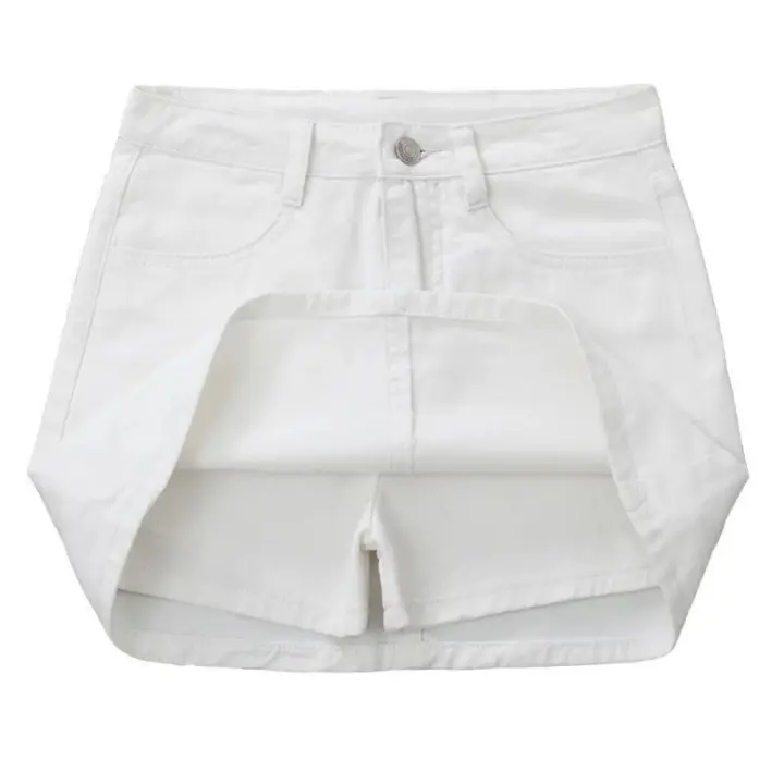 Incluye pantalones cortos, falda acampanada de cintura alta, pantalones cortos vaqueros básicos con dos bolsillos, falda para mujer, cintura alta, pierna ancha - 1