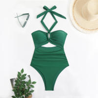 Nuevo traje de baño para mujer, traje de baño de una pieza de cintura alta de Color sólido, Bikini - details 3