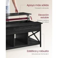 Mesa de Central con Tablero Elevable Estilo Rústico Marrón y Negro Ideal para Dormitorio con Espacio Abierto y Oculto Forma de X - details 40