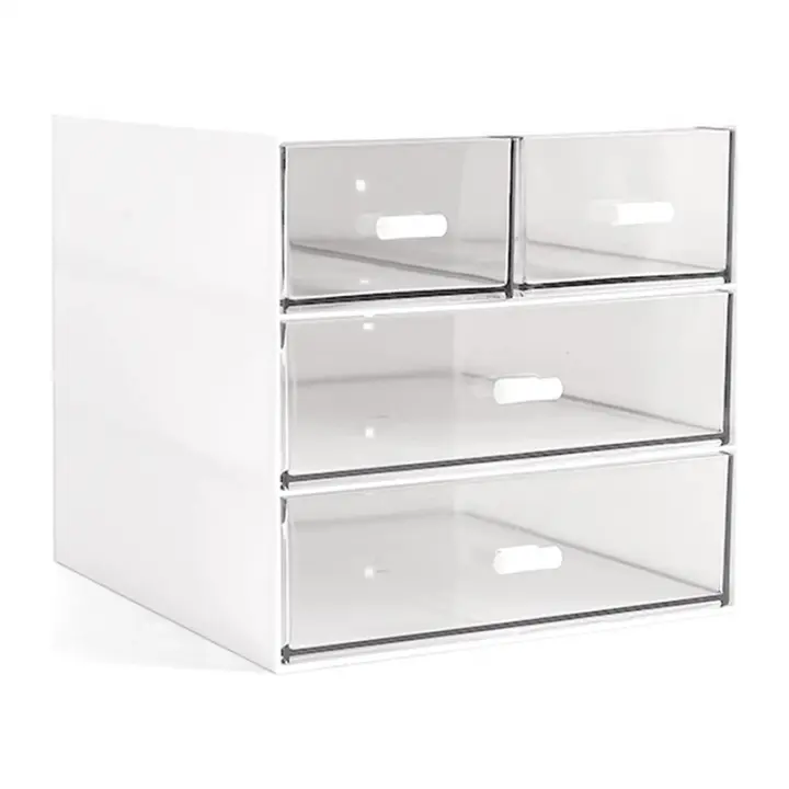 Organizador de maquillaje, organizador de escritorio con 4 cajones, organizador de artículos diversos, organizador de cosméticos, Mostrador de baño, blanco - 1
