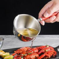 Olla pequeña de acero inoxidable con mango de madera, rociador de aceite caliente, cocina doméstica, multifunción, Mini olla de leche, sartén de salsa - details 4