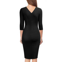 Elegante dama profundaVVestido con cuello y cinturón Vestido de fiesta plisado de manga larga ajustado de longitud media - details 9