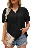 2025 verano nuevo empalme de encaje lunares camisa de manga corta camisa de mujer top ropa de mujer - details 4