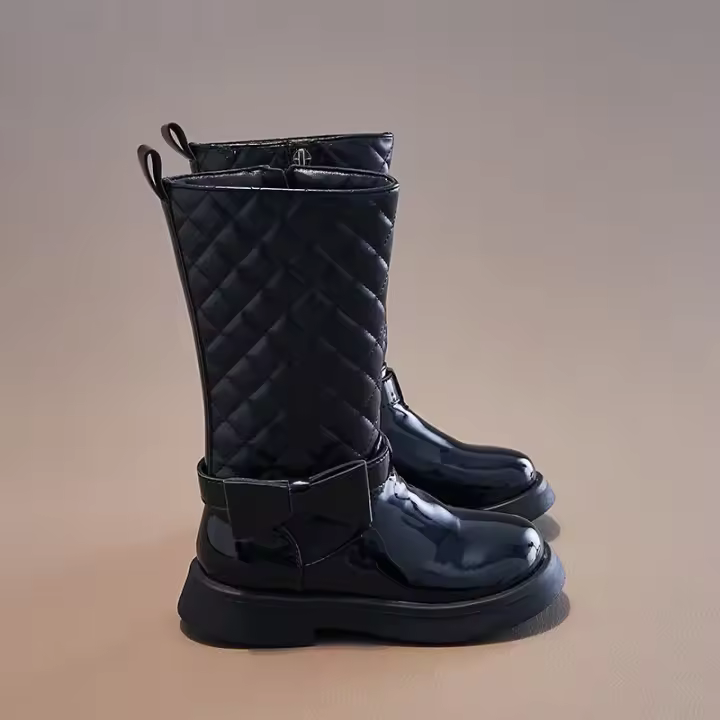 Botas con cremallera lateral para niña, zapatos de moda informales multifuncionales, antideslizantes, negro brillante, 2024 - 1