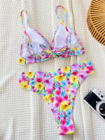 Conjunto de Bikini con estampado Floral para mujer, traje de baño con cuello de pico y cuello Halter, cintura alta, 2024 - details 3