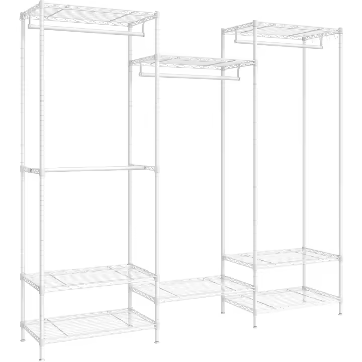 Armario de Ropa, Armario de Metal con Estantes Ajustables, Barras para Colgar y Ganchos, Duradero, Perchero Separable, Blanco Nube LGR431W01 - 1