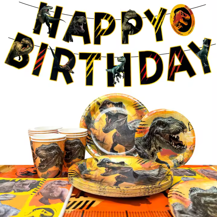 Jurassic World Decoraciones de cumpleaños Vajilla, Jurassic World Party Decorations Set - Fiesta temática de dinosaurios Platos Tazas Servilletas Mantelería Banner, etc. Jurassic Park Birthday Party Supplies - 1