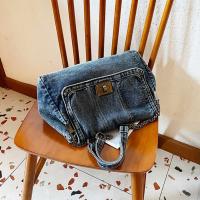 Bolso de hombro, bolso de lona vaquero, estilo callejero, cadena de Metal, bolso Vintage, Color sólido, gran capacidad, bolso cruzado sólido para estudiantes - details 12