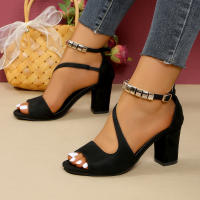 Tacones de Tacón Alto con Detalle de Cuentas Diseño de Punto Abierto, Cierre de Hebilla, Comodidad de Suela de Goma, Uso Todas las Temporadas - details 0