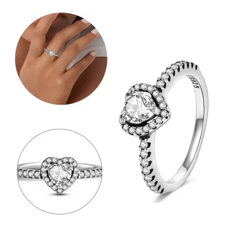 Anillo de Plata de Ley 925, anillo de corazón rojo elevado para mujer, circonita cúbica CZ, estrella, Luna, flor, joyería de boda, anillos, regalos - 1