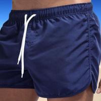 Pantalones cortos de surf de playa para hombre, cintura elástica de tiro bajo, cordón, ribete lateral irregular transpirable, traje de baño, verano - details 15