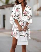 BUNO-Vestido holgado con cuello en V y manga murciélago para mujer, minivestido informal con volantes y corte en A, ropa de playa para vacaciones 2024 - details 12