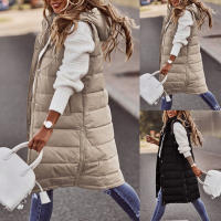 Chaleco de algodón medio largo con abrigo Chaleco grueso y cálido con cremallera para mujer en invierno - details 2