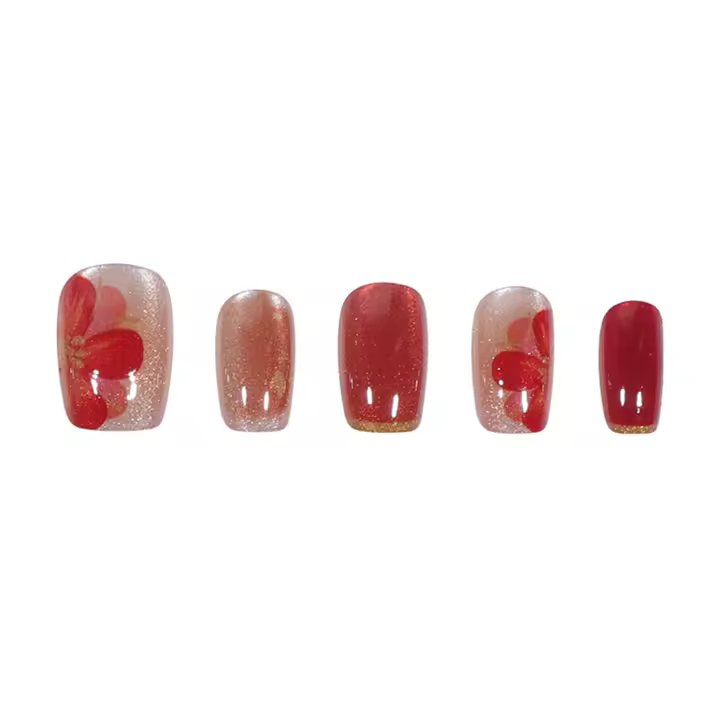 Uñas postizas reutilizables con estampado de flores, prensa roja, disfraz de actuación en escenario, dulce y encantador - 1