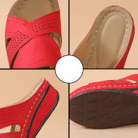 Zapatillas de mujer de talla grande, nuevas de verano, con plataforma, tacón medio, punta abierta, cruzadas y de color sólido. - details 0