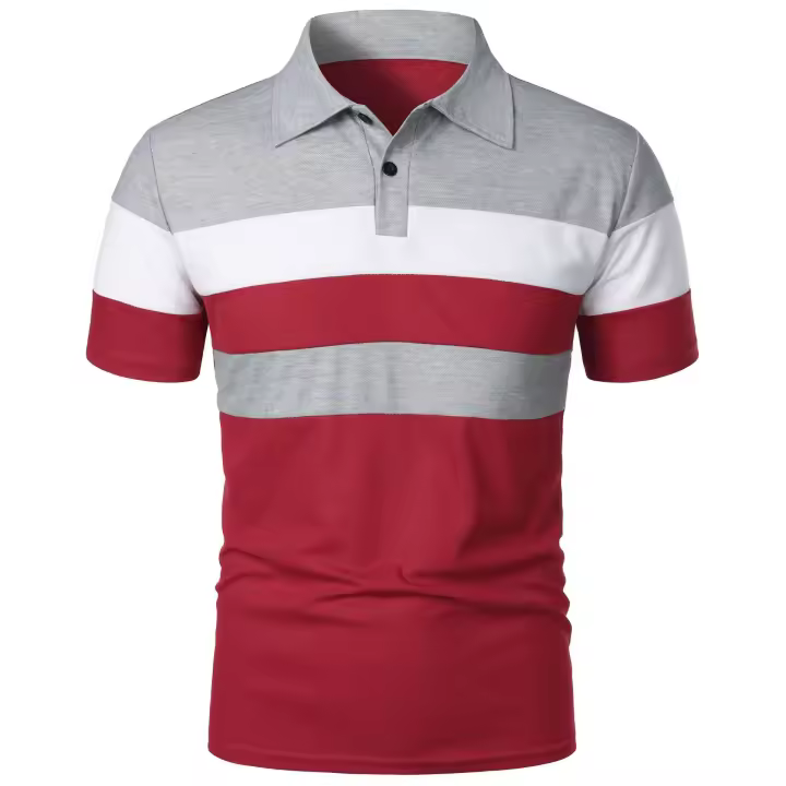 Pecho de manga para hombre con tres rayas a juego a la moda y manga corta con solapa para hombre - 1