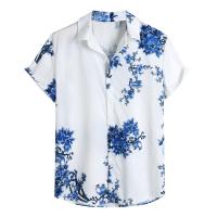 Camisa de botones de manga corta con estampado de lino y algodón - details 5