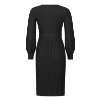 Vestido plisado de manga farol para mujer, estilo urbano, forma adelgazante, negro, S - details 9