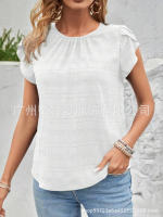 Moda mujer Primavera Verano nueva pétalo redondo elegante rt manga Top - details 16